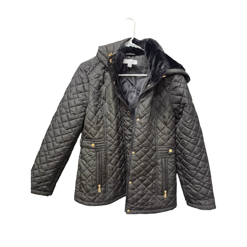 Laundry by Shelli Segal Women's Graphic Quilted Jacket – Snowchic, Faux Fur Hood